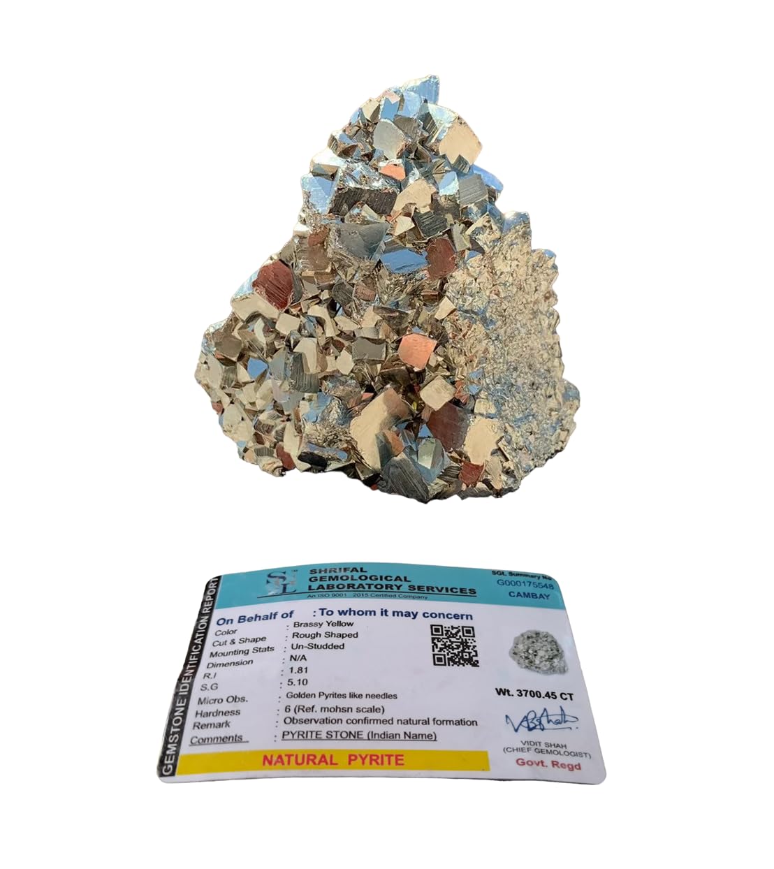 Golden Pyrite Crystal Cluster Geode - Original 740g High Energy Iron Pyrite Stone in Pine Wood Box for Abundance and Reiki Default Title